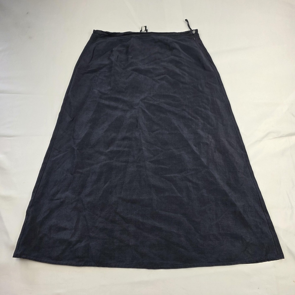 Eileen Fisher Skirt Womens Medium Blue Linen Silk A-Line Long Side Zip Summer